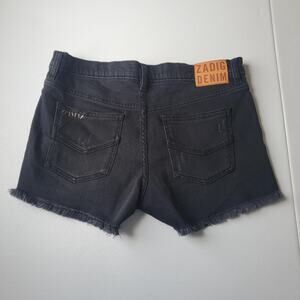 Zadig & Voltaire Shorts Womens 38 Black Storm Grunge Denim Cutoff Hem Studded